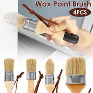 4Pcs Wax Brushes Set with Round Paint Brush Pointed Brush Flat Brush Oval Chalk Brush with Wooden Handle Chalk Paint Brushes Natural Bristle Wax Brushes Set ILADA