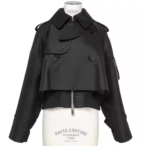 FOG SACAI Spring Summer a Patchwork Collar Jaet Asymmetric Long Sve Women's ort Outerwear Commute Sl