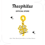 Theophilus Titanium Clear Zircon 4 Leaf Clover Dangle Gold Plated Charm