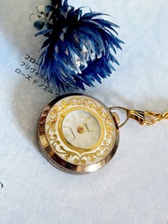 vintage jewelry LUCERNE 古董描花金紋機械錶 項鍊