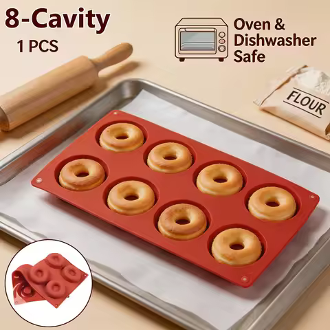 8-Slot Silicone Mini Donut Mold Non-stick Doughnut Baking Pan Reusable Kitchen Donut Mold Tray Heat 