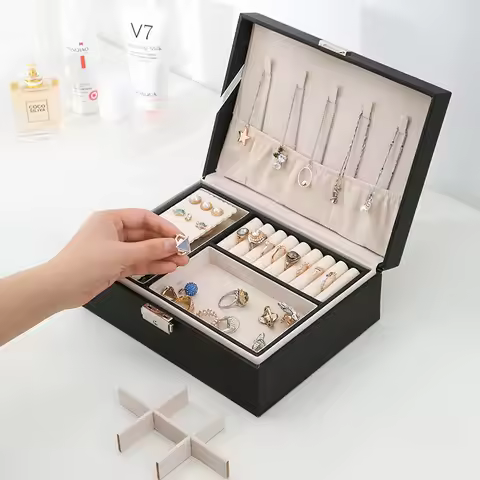 Double-layer Wooden Jewlery Box Ring Box Jewelry Boxes and Packaging with PU Leather Jewelry Storage