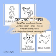 Buku Mewarna Kanak-Kanak | Buku Mewarna Digital Printables - Tema Haiwan di Laut, Ladang & Hutan | P