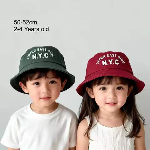 Children Sun Hat 50-52cm Spring Baby Bucket Hat Girls Embroidery Letters Wide BrimBoys UV Protection