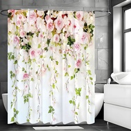Spring Rose Flower Shower Curtain Bathroom Decorative Shower Curtain Waterproof Shower Curtain with 
