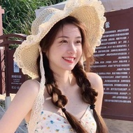 topi pantai wanita topi perempuan 2025 topi jerami berongga musim panas baru wanita renda pantai pan