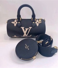 保證真品～～LV 人氣款 Papillon BB，小圓桶包 搭配金釦