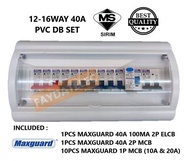 12-16WAY 40A/63A PVC MCB BOX DB SET C/W 10PCS MAXGUARD 1P MCB & 2P ELCB & 2P MCB