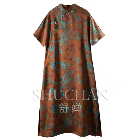 Fengqi Peony Silk Fragrant Cloud Yarn Cheongsam Collar Dress Women 77L9 vestidos de verano mujer 202