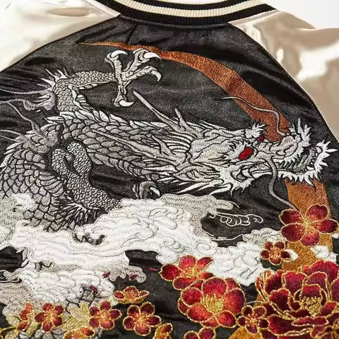 Fashion Dragon Pattern Baseball Jacket Chinese Streetwear Vintage Embroidery Hip Hop Coat Men Women 
