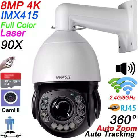 Camhi Max.512G Laser Infrared Metal Auto Tracking 4K 8MP 90X 60X Optical Zoom 360° WIFI PTZ Speed Do