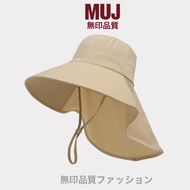 MUJI MUJ ปีกกว้างทำน้ำแข็งหมวกกันแดดแท้สำหรับผู้หญิงผ้าคลุมไหล่ผ้าคลุมหน้าหมวกชาวประมงบังแดดภูเขาทนร