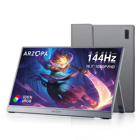 【Monitor+Bag】ARZOPA 16.1 inches Grey Portable Monitor,144 hz,100%s RGB,1080P FHD External Second Scr