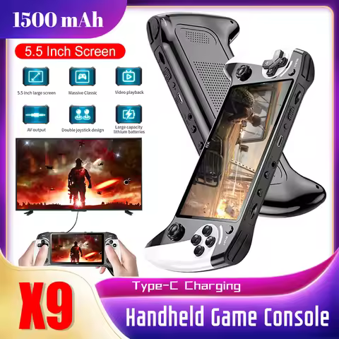 X9 Handheld Game Console Built-in 9 Classic Game Emulators 5.5Inch Screen 1500mAh 360° Non-slip joys