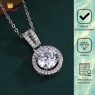 Lusemall White Gold Pendant Round Diamond PT950 Simple Women's Necklace 3 Karat Moissanite