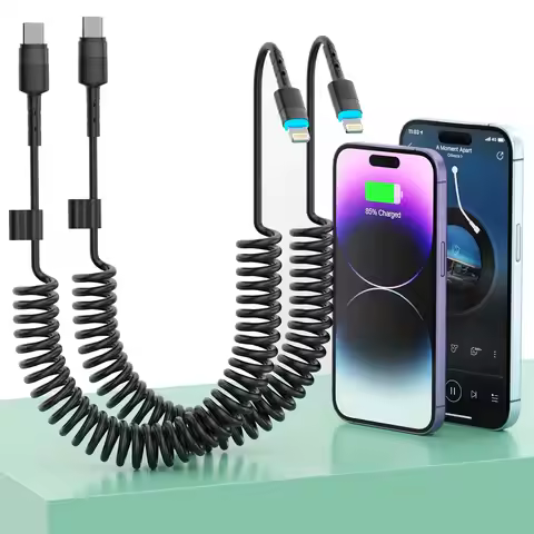 2Pack Coiled USB C to Lightning Cable Apple Carplay Cord MFi Certified Data Transmission Retractable