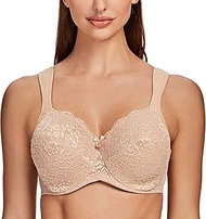 Women's Bra with Underwire Lace Classic Large Sizes Minimiser Bra, Light beige lace, 38J