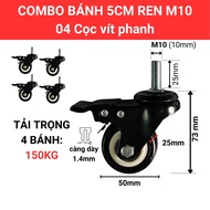 COMBO 4 bánh xe đẩy hàng PVC cọc vít đen trắng quay 360° loại 4cm và 5cm tải trọng 120kg/ 4 bánh