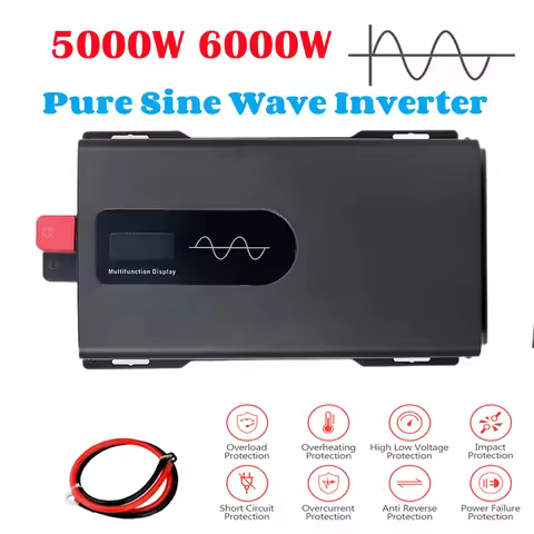 Pure Sine Wave Inverter 5000W 6000W DC 12V-96V To AC 220V 230V 50Hz 60Hz Voltage Converter Solar Car