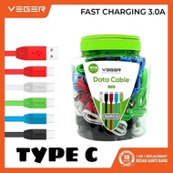 USB VEGER VP100 3.0A FAST CHARGER USB DATA CABLE PER JAR TYPE C CONTENTS 50