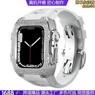 適用於手錶apple watch 7 8代表殼錶帶改裝一體不鏽鋼鑲鑽殼