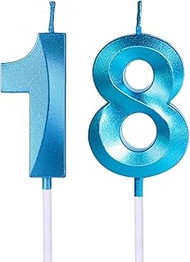 Blue 18th & 81st Birthday Candles for Cakes, Number 18 81 Glitter Candle Cake Topper for Party Anniv
