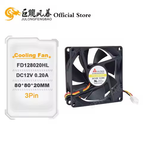 FD128020HL 80*80*20MM For Y.S.TECH DC12V 0.20A 3Pin 8CM Square Cooling Fan