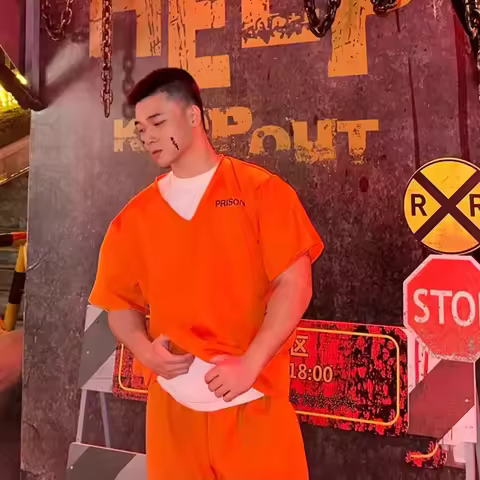 Adult Inmate Costume Orange Prisoner Jumpsuit Jailbird Outfit for Halloween Orange Prisoner Costume 