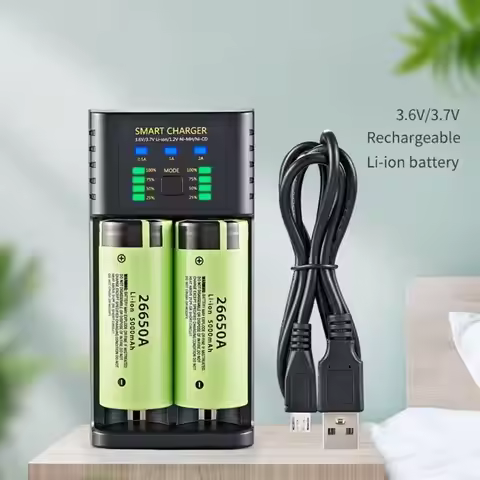 F62C 3.6V/3.7V 2-slot 18650 Lithium-Battery 2CH Solution for 21700/22650/25500/26650 Rechargeable Ba