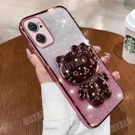 Luxury Casing for OPPO Reno 7 5g oppo reno 7 4g Case with Lovely Cute 3D Plating Kitty Cat Holder Stand Mirror Case for Girls Bling Glitter Cover
