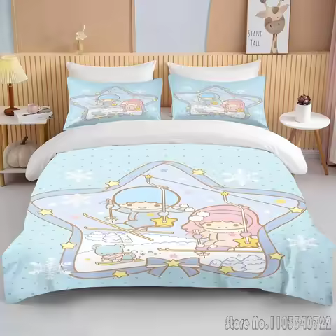 Sanrio Little Twin Stars Printed Soft Bedding Set Duvet Cover Anime Quilt Adult Kids Birthday Gift F