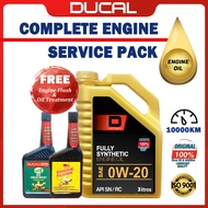 DUCAL FULLY SYNTHETIC Engine Oil SAE 0W20 SN/RC 3 Litres ( FREE 1 PREMIUM ENGINE FLUSH &amp; 1 OIL TREATMENT ) &amp; ( FREE MILEAGE STICKER) ~（ COMPLETE SERVICE PACKAGE ) 0W20 3L MINYAK HITAM MINYAK ENJIN