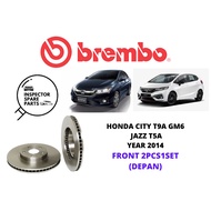 (2PCS1SET) 100% BREMBO HONDA CITY T9A GM6 T5A YEAR 2014 FRONT DISC ROTOR 09.5509.11 09.9936.10