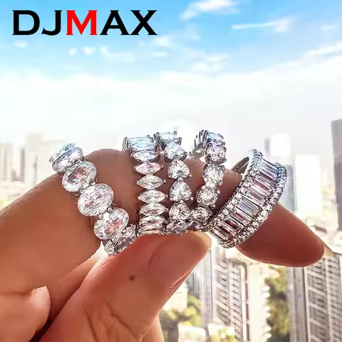 2025 DJMAX Rare Shape Moissanite Diamond Row Rings For Women Original 925 Sterling Silver Heart Marq