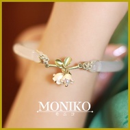 ❂ ☽ ◸ MONIKO Original Design 18k Gold Hetian Jade White  Lily of valley Bangle Impact Inspired Brac