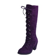 Winter Autumn Woman Knee High Boots Woman Long Boots Lace Up Fashion Woman Boots Footwear 35-43 Purp