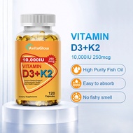 AvitaGlow 10000IU Vitamin D3+K2 Capsules D3 + K2 120 Promote Bone And Joint Health Suction