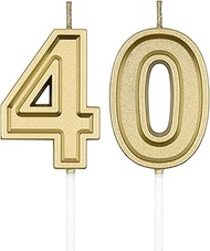 UVATAHONA 40th Birthday Candles, Gold Number 40 Candle for Cake Decoration on Birthday Party or Anni
