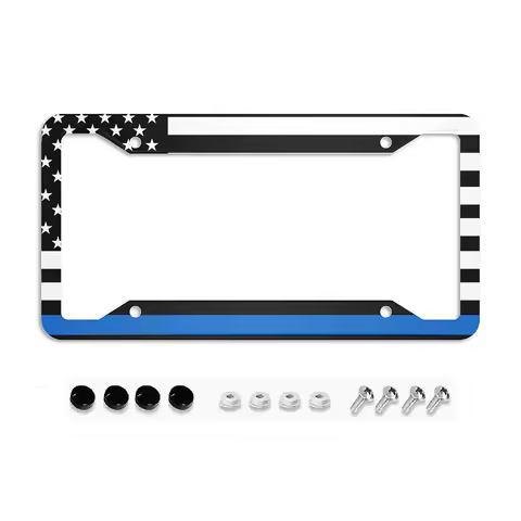 A single-piece black Star-Spangled license plate frame of American standard