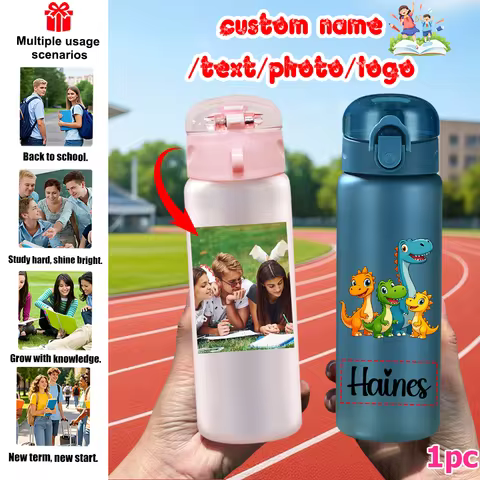 1pc Custom Back to School Yellow Orange Blue Green Dinosaur Pattern 780ml/26oz Plastic Water Bottle 