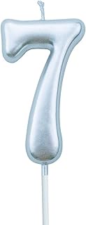 XNOVA 7th Birthday Candle Seven Years Silvery Happy Birthday Number 7 Candles for Cake Topper Decora