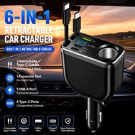 240W Car Charger With 70CM Retractable Dual Type C Cable Fast Charging 6-in-1 Car Phone Charger for 