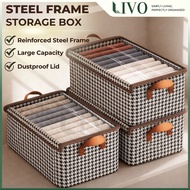 LIVO Steel Frame Storage Basket Houndstooth Foldable Wardrobe Organizer Drawer Kotak Penyimpanan Box