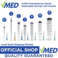 VMED ProHealthCare Sterile Disposable Syringe W/Needle (0.5cc/1cc/3cc/5cc/10cc/20cc/50cc) - 1pc