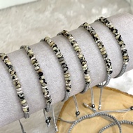 Bracelet Braided Rope Lucky Stone Dalmatian Jasper/Hematite *Free Size*