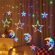 💡🇲🇾Ready Stock💡Lampu Raya Bulan Bintang Hiasan Lampu Lip Lap Decoration String Curtain Light Lamp LE