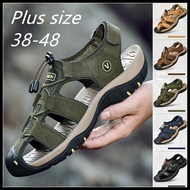 【San Zu】🎉 ✨READY STOCK✨ Men's fashion shoes Outdoor sandals Genuine leather shoes Summer shoes Beach shoes Swimming shoes plus size 38-48