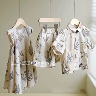Summer Boys Girls Sisters Brothers Sisters Clothes Baby Fashionable Children Flower Lapel Shirt Shor