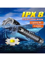 1入組1500流明XHP70 LED潛水手電筒，防水，戰術，露營及狩獵燈具，可充電，適用於18650/26650電池