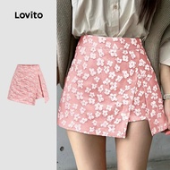 Lovito Casual Shorts Jacquard Wrap Spring/summer Pink Shorts for Women L150ED402 Lovito Seluar Pende